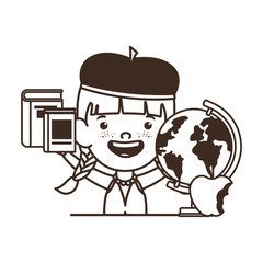 silhouette of student girl with school supplies