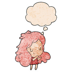 cartoon girl and thought bubble in grunge texture pattern style