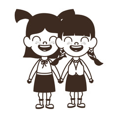 silhouette of student girls standing on white background