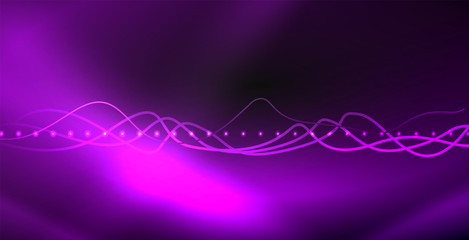 Glowing abstract wave on dark, shiny motion, magic space light. Techno abstract background