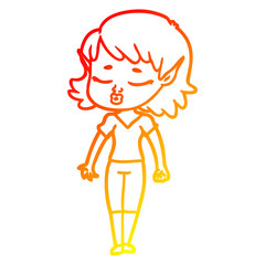 warm gradient line drawing pretty cartoon elf girl