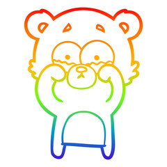 rainbow gradient line drawing cartoon crying bear rubbing eyes