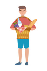 Man cartoon having picnic design