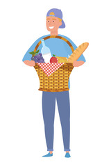 Man cartoon having picnic design