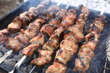 Grilling pork skewers