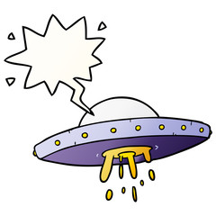 cartoon flying UFO and speech bubble in smooth gradient style