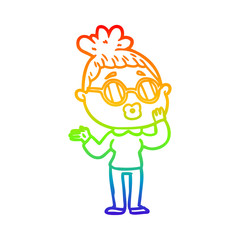 rainbow gradient line drawing cartoon woman wearing spectacles