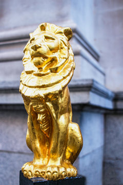 Close Up Golden Lion Statue