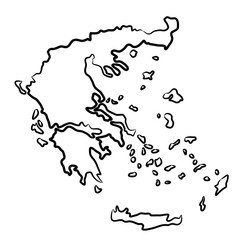 Greece map from the contour black brush lines different thickness on white background. Vector illustration.