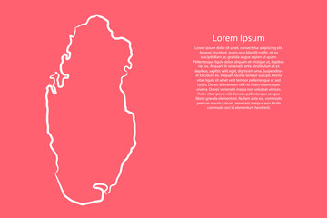 Qatar map from the contour pink coral color brush lines different thickness. 