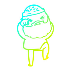 cold gradient line drawing cartoon man with beard