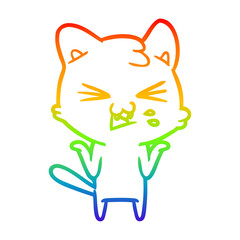 rainbow gradient line drawing cartoon cat hissing