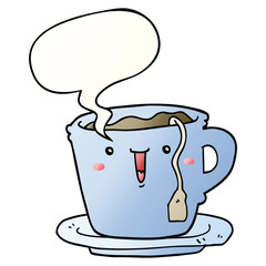 cute cartoon cup and saucer and speech bubble in smooth gradient style