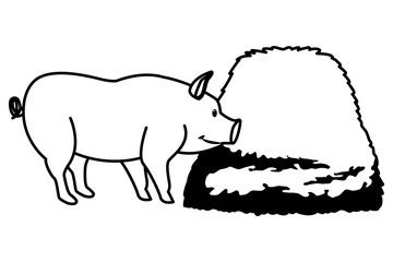 farm, animals and farmer cartoon in black and white
