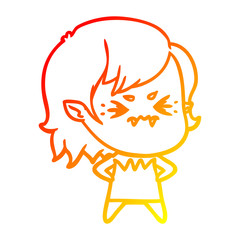 warm gradient line drawing annoyed cartoon vampire girl