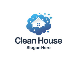 House Cleaning Logo Design, Cleaning Service House Logo Template Vector