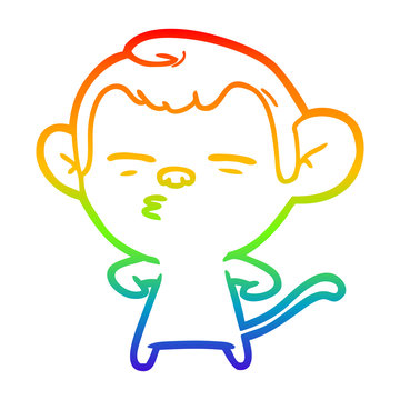 recommend clip art: rainbow gradient line drawing cartoon suspicious monkey