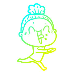 cold gradient line drawing cartoon happy old woman