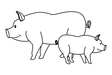 farm, animals and farmer cartoon in black and white
