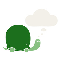 cute cartoon tortoise and thought bubble in retro style