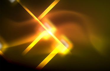 Neon shiny light lines on black, techno modern template