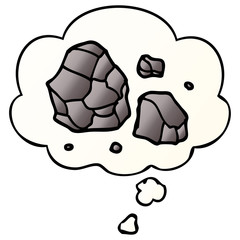 cartoon rocks and thought bubble in smooth gradient style