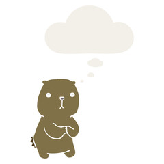cartoon worried bear and thought bubble in retro style