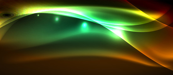 Neon shiny light glowing wave lines