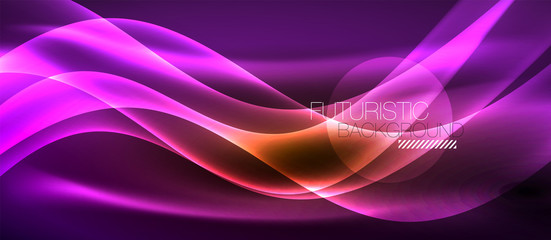 Neon shiny light glowing wave lines