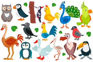 Set of cute cartoon birds. Vector flat illustration. - 276775161