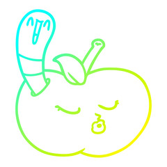 cold gradient line drawing cartoon worm in apple