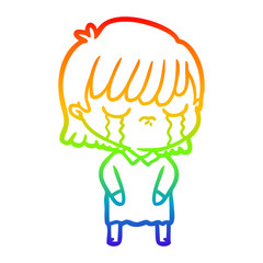 rainbow gradient line drawing cartoon woman crying