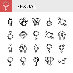 Set of sexual icons such as Female, Male, Gay, Bisexual, Genderless, Gender fluid, Genderqueer, Condom, Third gender, Heterosexual, Bigender, Lesbian, Transvestite, Androgyne , sexual