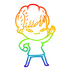 rainbow gradient line drawing cartoon happy woman