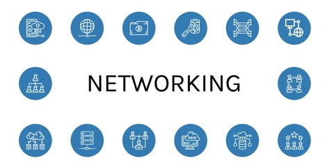 Set of networking icons such as Cloud storage, Network, Data storage, Server, Cloud computing, Networking, Connection , networking
