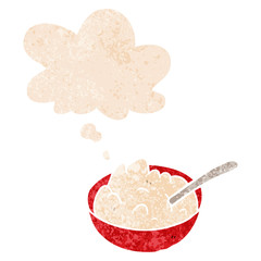 cartoon bowl of porridge and thought bubble in retro textured style