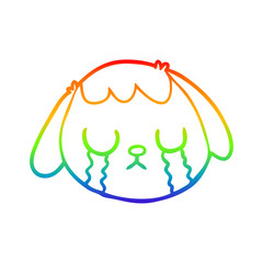 rainbow gradient line drawing cartoon dog face crying