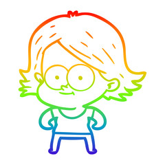 rainbow gradient line drawing happy cartoon girl
