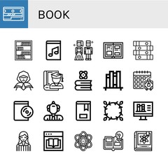 Set of book icons such as Sharpener, Bookcase, Music book, Prom night, History, Books, Wizard, Graduate, Book, shelf, Booking, Audiobook, Scientist, Floral design ,