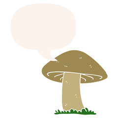 cartoon mushroom and speech bubble in retro style