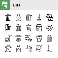Set of bin icons such as Garbage bin, Bin, Garbage, Trash, Mop, Bottle throw, Recycle, Trash Waste, Recycle Delete, Rubbish, Window cleaner ,
