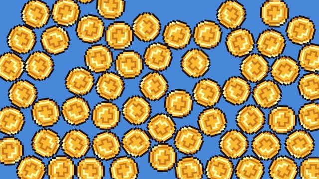 Falling 8-Bit Videogame Coins On Blue Blackground. Ideal For Your Gaming / Money projects. High-Quality Animation, 4K,60fps