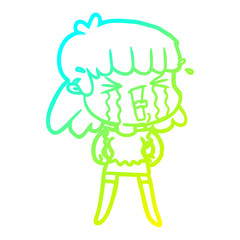 cold gradient line drawing cartoon woman crying