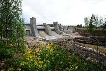 the dried-up riverbed of the Vuoksa river in Finland near the city of Imatra