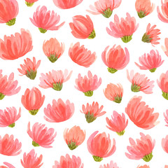Seamless pattern with cute simple pink flowers