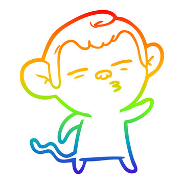 recommend clip art: rainbow gradient line drawing cartoon suspicious monkey