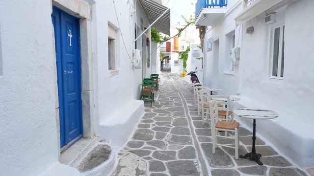 Walking in Naousa street on Paros island, Greece