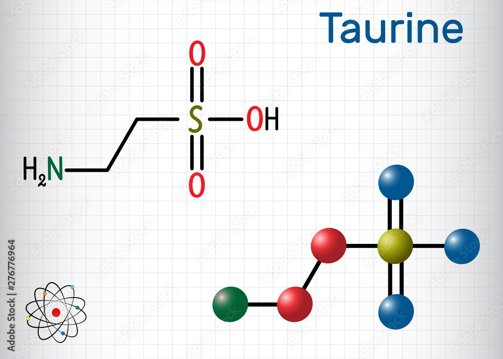 Sticker taurine or 2-aminoethanesulfonic acid molecule. it is sulfonic acid, is widely distributed in animal