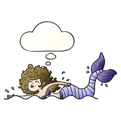 cartoon mermaid and thought bubble in smooth gradient style
