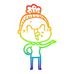 rainbow gradient line drawing cartoon happy old woman
